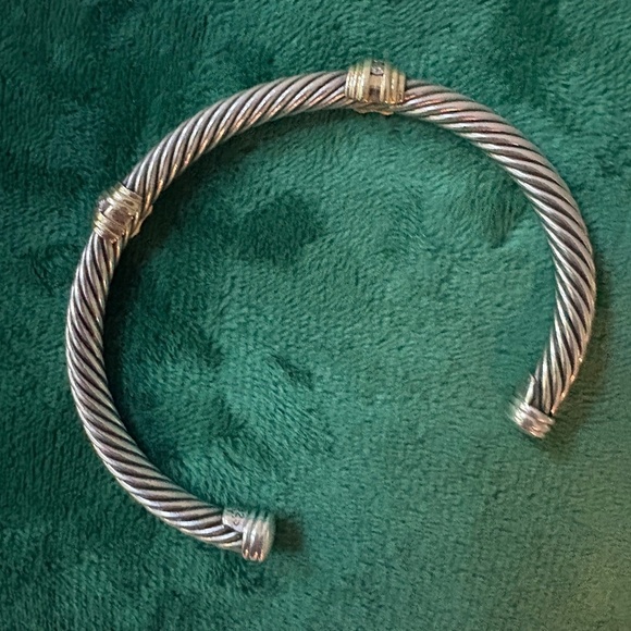 ✨ David Yurman Diamond 5mm Cable Cuff Bracelet — Sterling,18K Gold, Authentic S - Picture 4 of 9